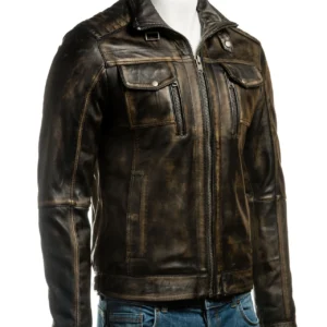 Vintage-Washed Artisan Leather Moto Jacket