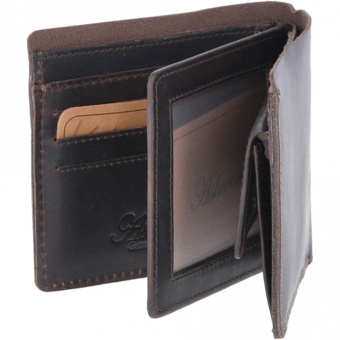 Leather Oily Hunter Wallet With ID And Coin Section Brown